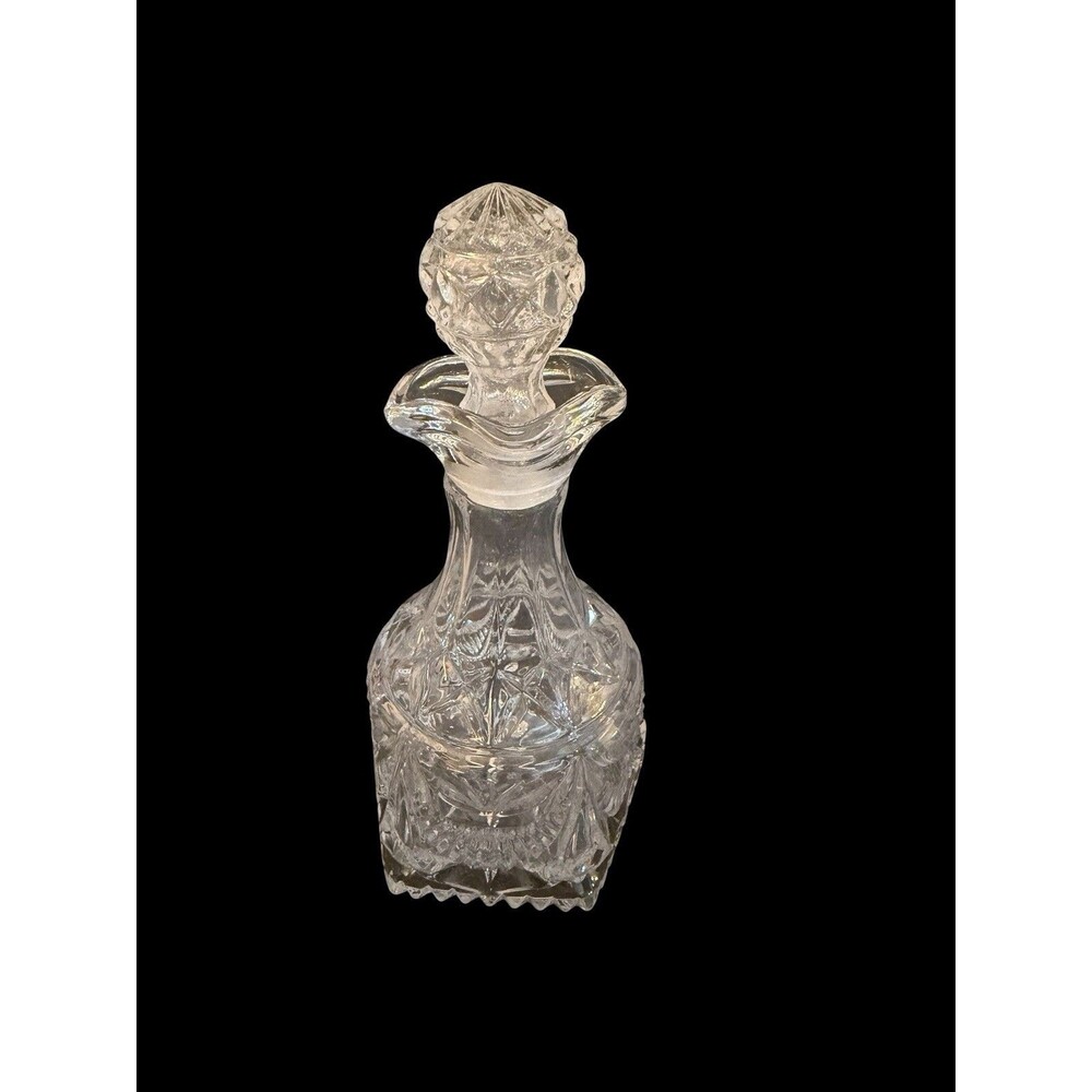 Vtg Antique Eapg Clear Glass Vinegar Cruet With Ground Glass Facet Round Stopper